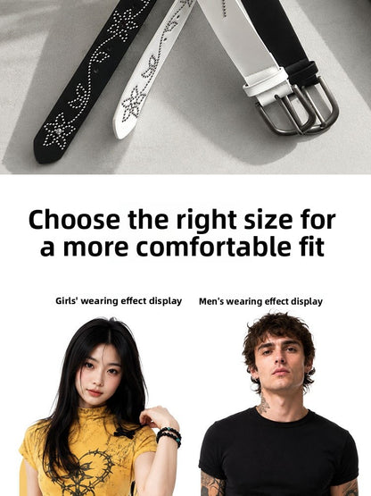 Original Design Unisex PU Leather Belt With Alloy Pin Buckle Featuring Flowers Pattern