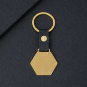 Gold Leather 35.2 * 35mm Hexagonal Keychain