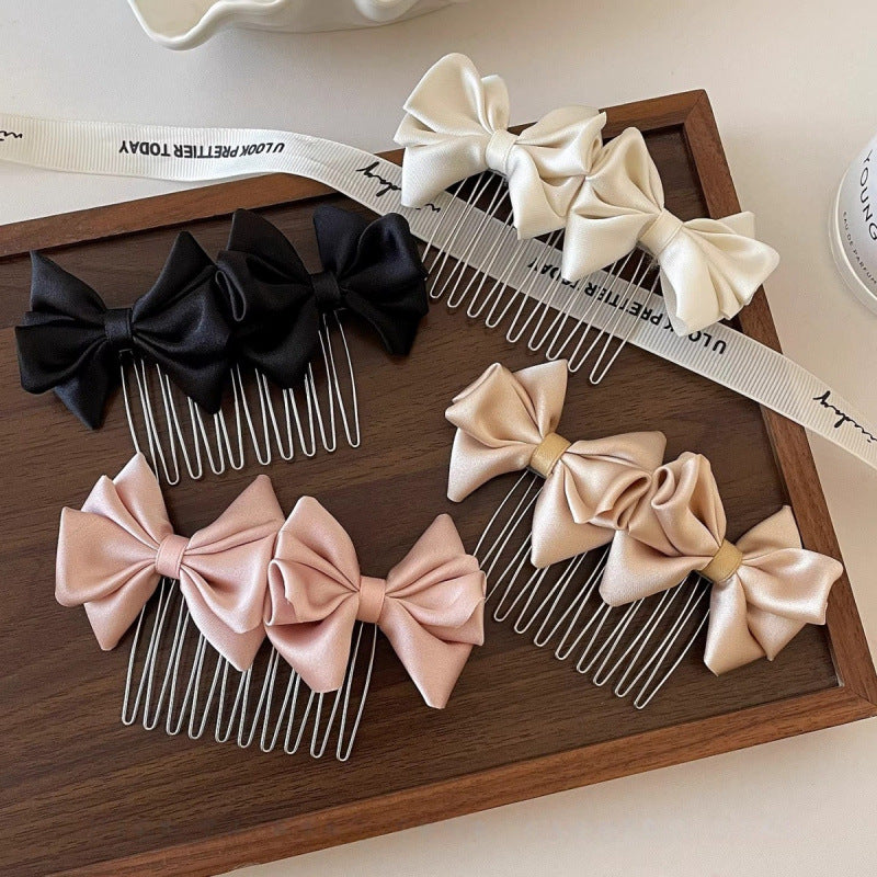 Bow Tie Insert Comb Hair Accessory For Women In Dyed Black Cloth, Perfect For Birthday
