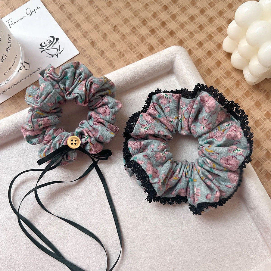 Pastoral Rose Cloth Scrunchie Hair Accessory For Spring Featuring Fabric Inlay