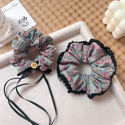 Pastoral Rose Cloth Scrunchie Hair Accessory For Spring Featuring Fabric Inlay