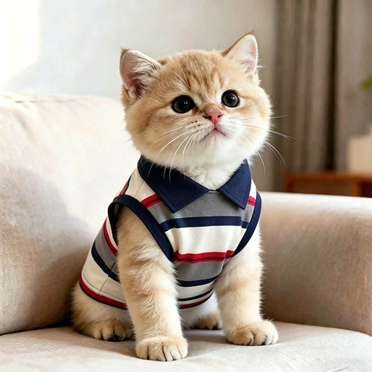 Stripe Pattern Pet Clothing Made Of Durable Synthetic Fibre, Stylish And Comfortable For Your Cat