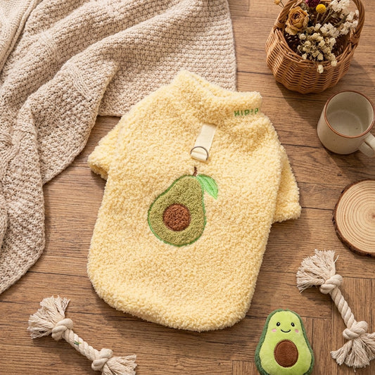 Fruit Pattern Pet Clothing For Dogs In Soft Flannel, Perfect For Autumn And Winter Seasons