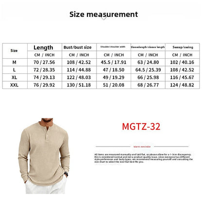 Vintage Style Solid Color Long Sleeve Men's T-Shirt In Polyester Featuring Jacquard Craft And Half Placket