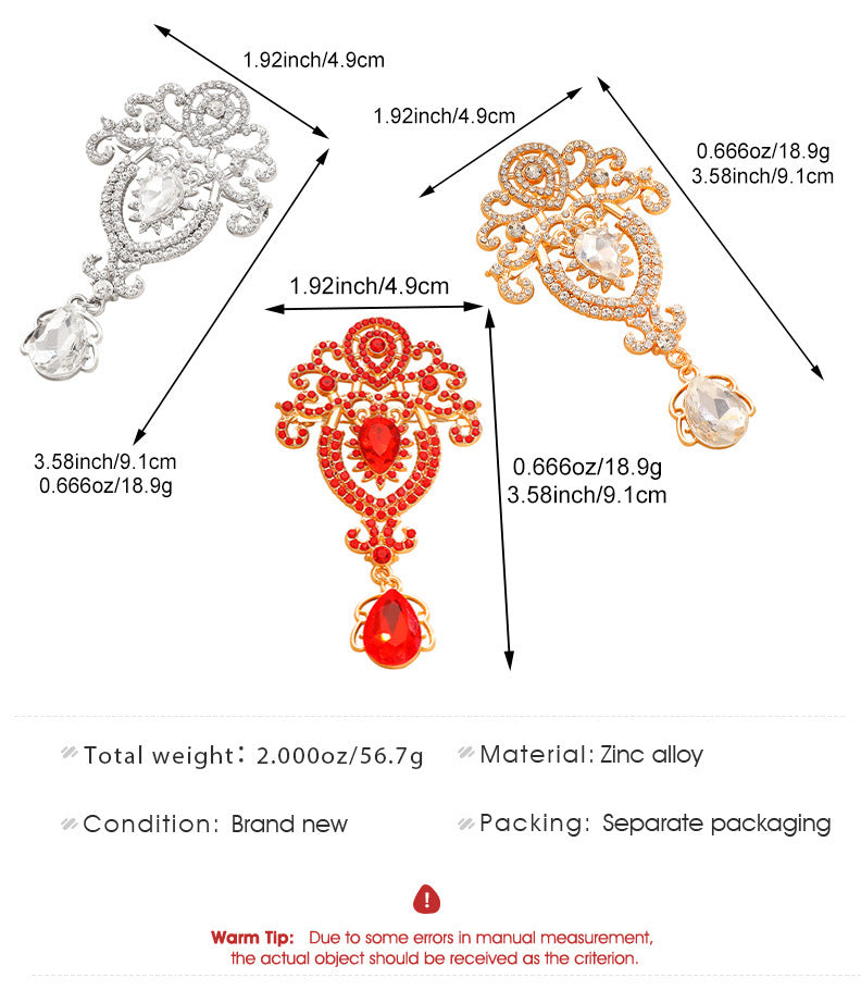 Water Droplets Pin In Zinc Alloy With Crystal Inlay Featuring Diamond Craftsmanship