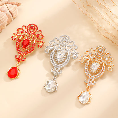Water Droplets Pin In Zinc Alloy With Crystal Inlay Featuring Diamond Craftsmanship