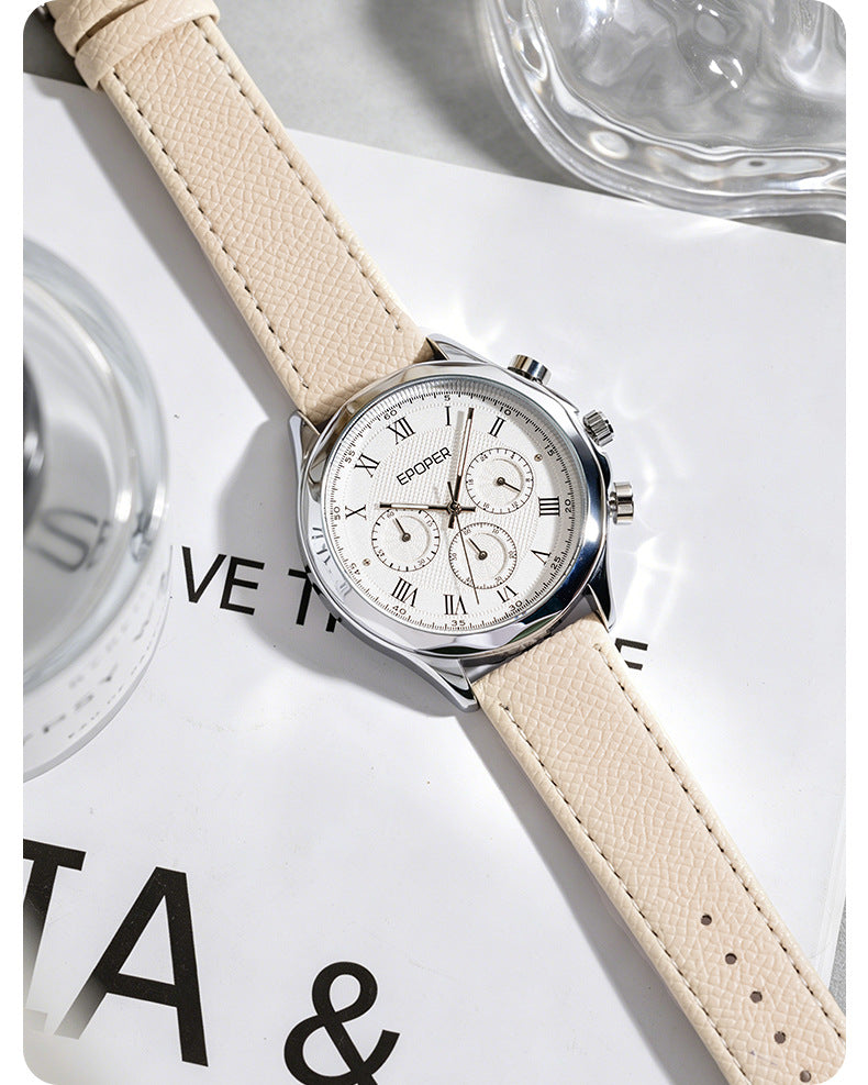 Men's Quartz Watch With Round Dial Featuring Tempered Glass And Horseshoe Buckle Strap