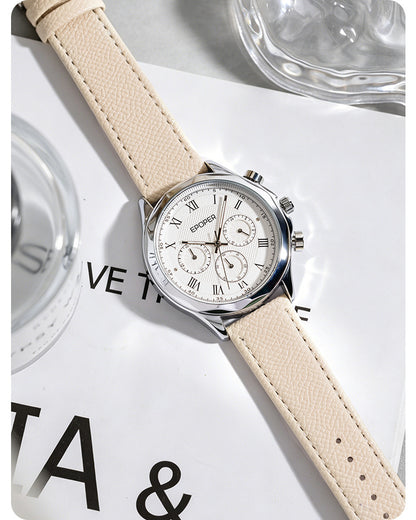 Men's Quartz Watch With Round Dial Featuring Tempered Glass And Horseshoe Buckle Strap