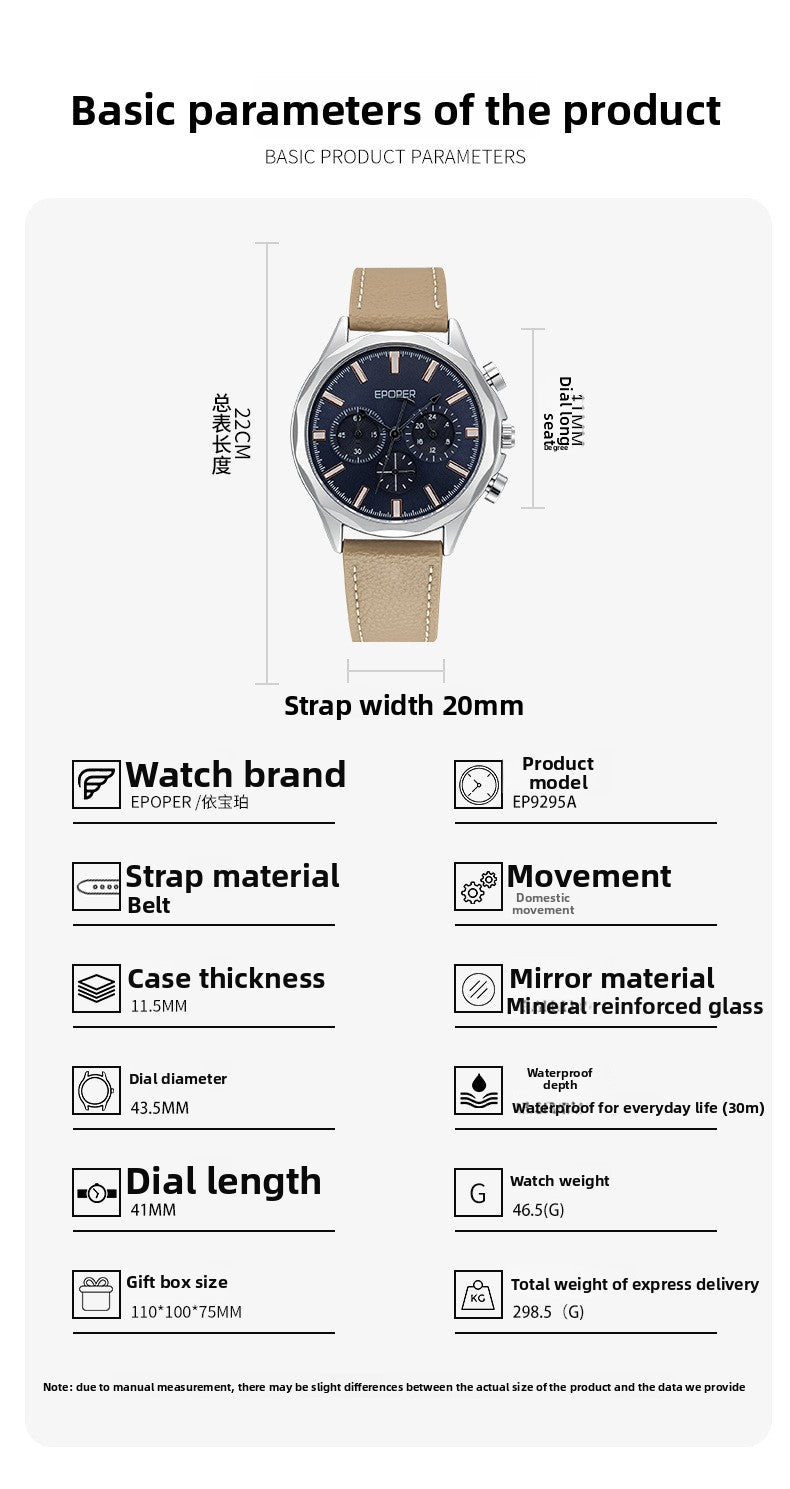 Men's Quartz Watch With Round Dial Featuring Tempered Glass And Horseshoe Buckle Strap