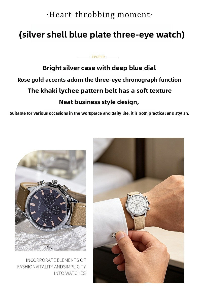 Men's Quartz Watch With Round Dial Featuring Tempered Glass And Horseshoe Buckle Strap