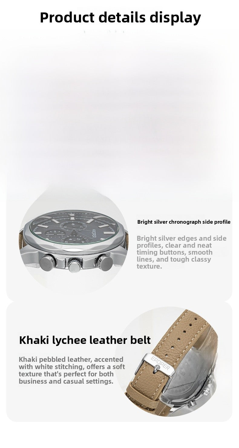 Men's Quartz Watch With Round Dial Featuring Tempered Glass And Horseshoe Buckle Strap