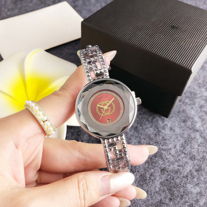 Women's Quartz Watch With Round Dial And Alloy Strap Featuring Double Side Snap Buckle And Ordinary Glass Mirror