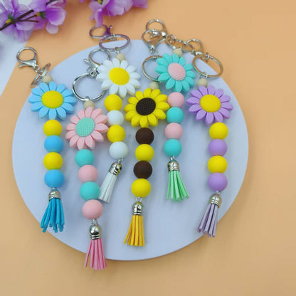 Blue Sunflower New Year Key Chain With Silica Gel Bag Charm Accessory