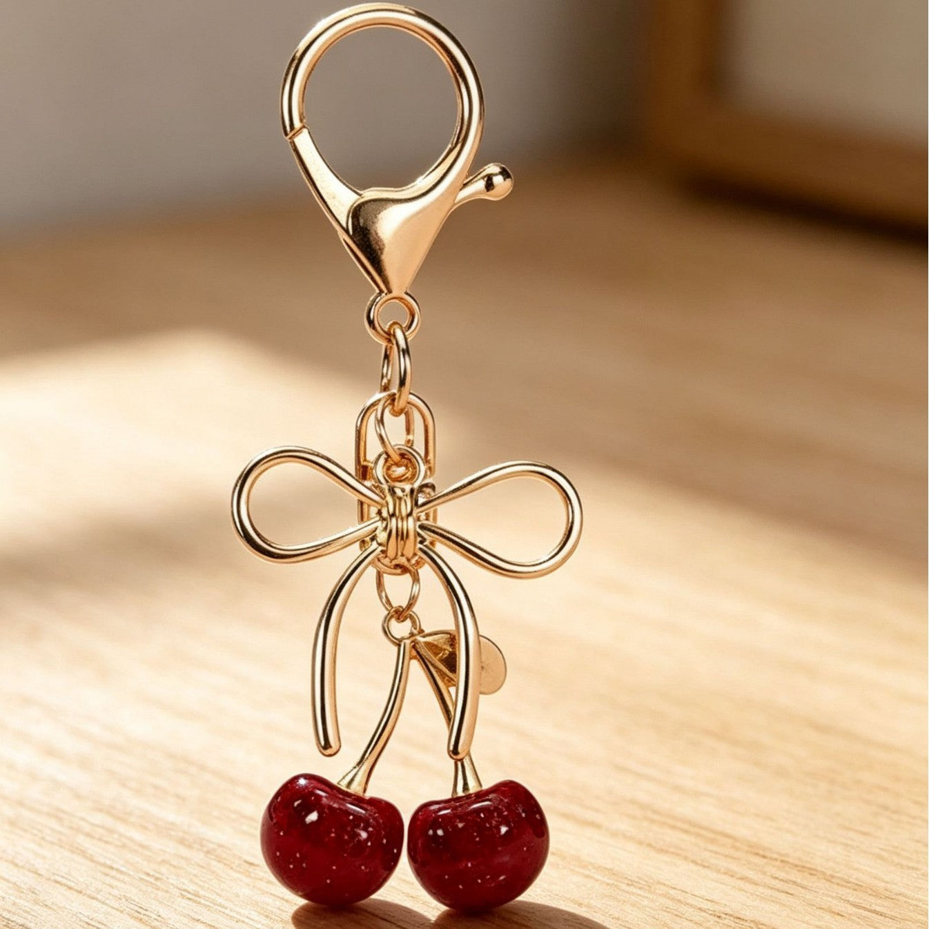 Sweet Cherry Pattern Alloy Key Chain With Lobster Trigger Clasp Closure, Electroplated Red Finish