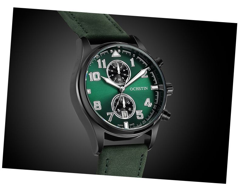 Men's Quartz Watch With Round Dial Featuring Tempered Glass And Genuine Leather Strap With Pin Buckle