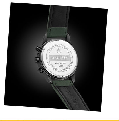 Men's Quartz Watch With Round Dial Featuring Tempered Glass And Genuine Leather Strap With Pin Buckle
