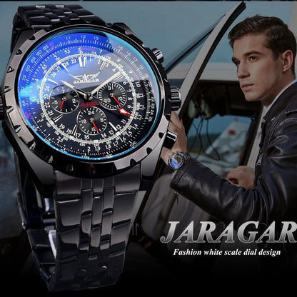 Men's Mechanical Watch With Stainless Steel Strap And Single Folding Buckle Featuring Round Dial And Tempered Glass Mirror