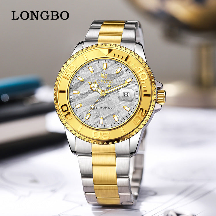 Men's Quartz Watch With Stainless Steel Strap, Round Dial, Tempered Glass, Pointer Display, Butterfly Double Snap Buckle