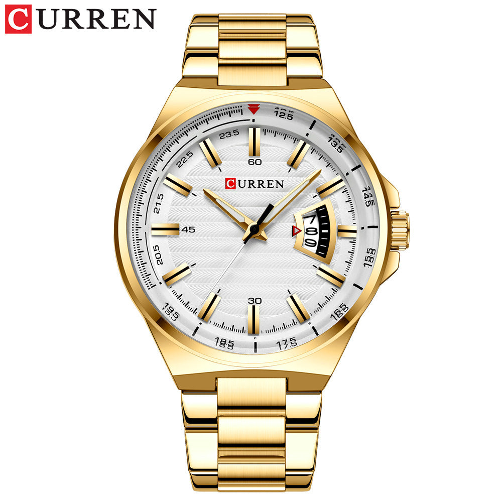 Men's Quartz Watch With Stainless Steel Strap And Single Folding Buckle Featuring Round Dial And Tempered Glass Mirror