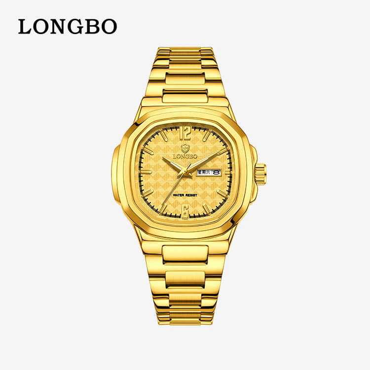 Men's Square Quartz Watch With Stainless Steel Strap And Tempered Glass Mirror Featuring Butterfly Double Snap Buckle