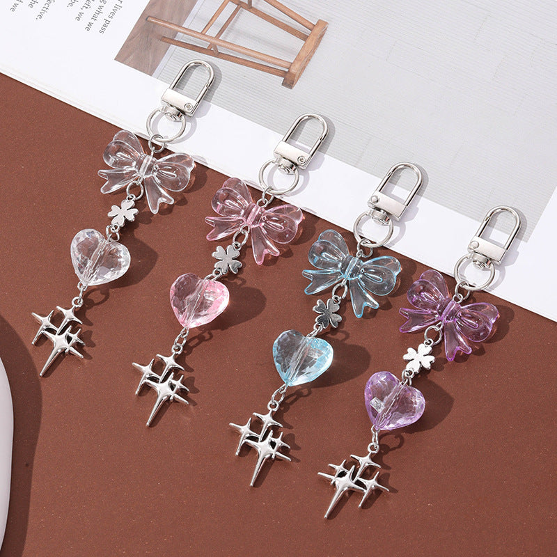Blue Bow Tie Bag Charm Key Chain Featuring Acrylic Material