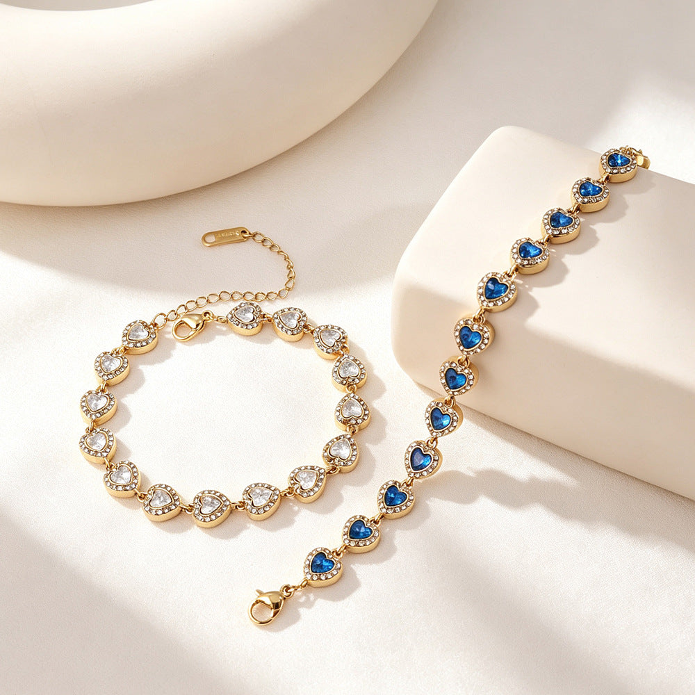Heart Shape Bracelets For Women With Titanium Steel Chain And Zircon Inlay In Stainless Steel