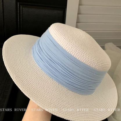 Breathable French Style Women's Straw Hat In Green, Made Of Polyester With Sewing Craftsmanship