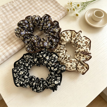 Ditsy Floral Scrunchie For Women In Dyed Black Cloth Hair Accessory