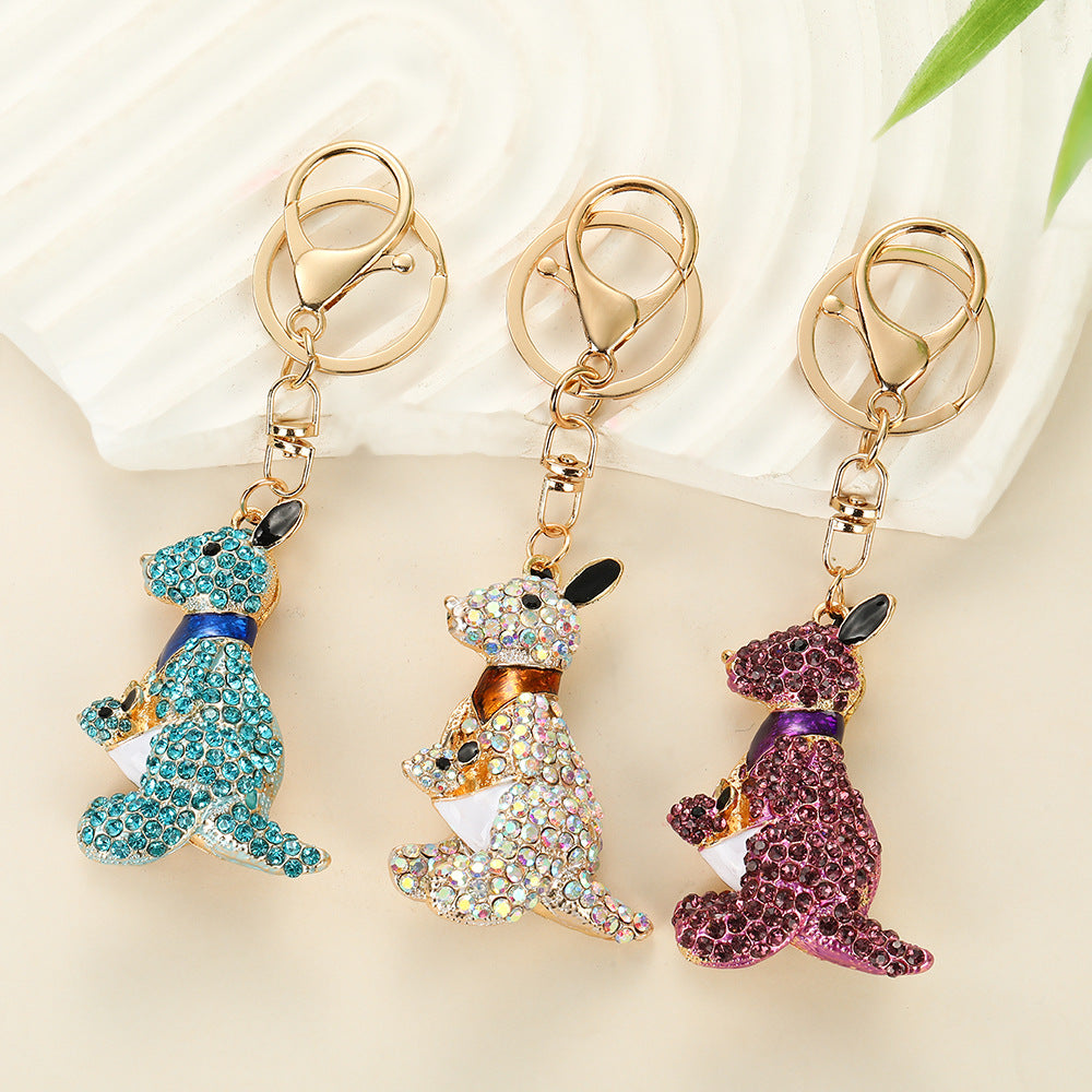 New Year Blue Kangaroo Key Chain With Rhinestones In Zinc Alloy
