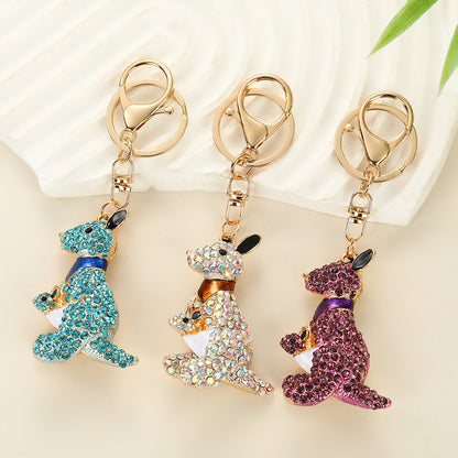 New Year Blue Kangaroo Key Chain With Rhinestones In Zinc Alloy