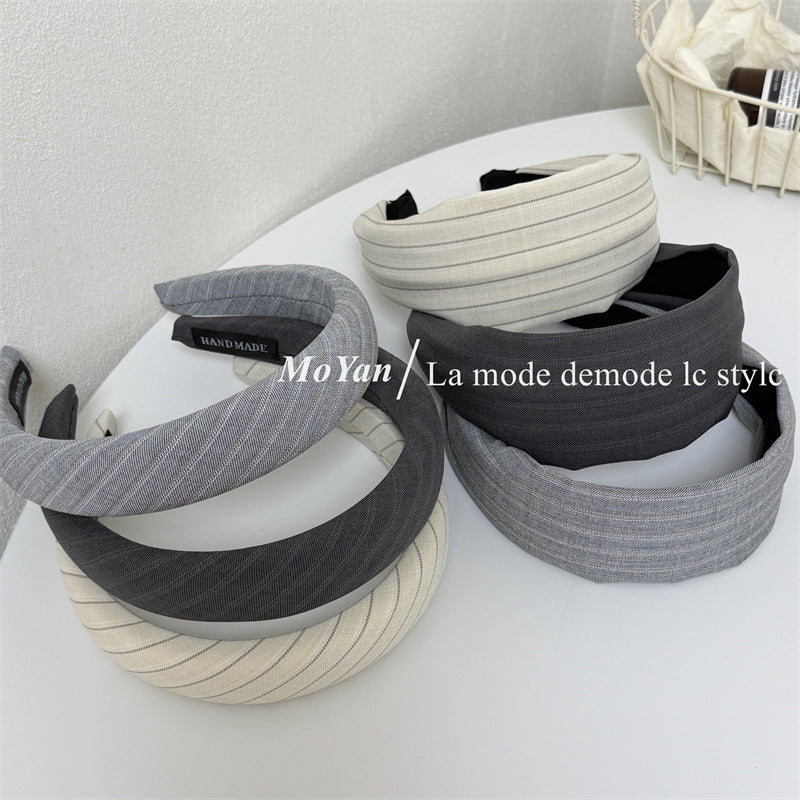 Stripe Hair Band For Women In Light Grey Fabric Material
