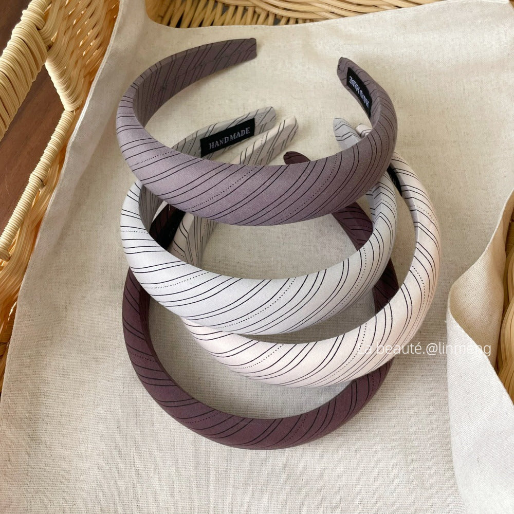 Retro Stripe Hair Band For Women In Dark Grey Cloth Material