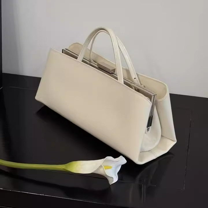Women’s Solid Color Square PU Leather Underarm Bag With Metal Button And Top Handle