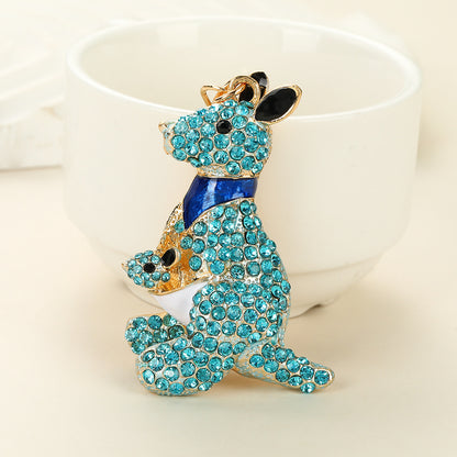 New Year Blue Kangaroo Key Chain With Rhinestones In Zinc Alloy