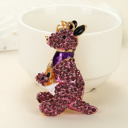 New Year Blue Kangaroo Key Chain With Rhinestones In Zinc Alloy