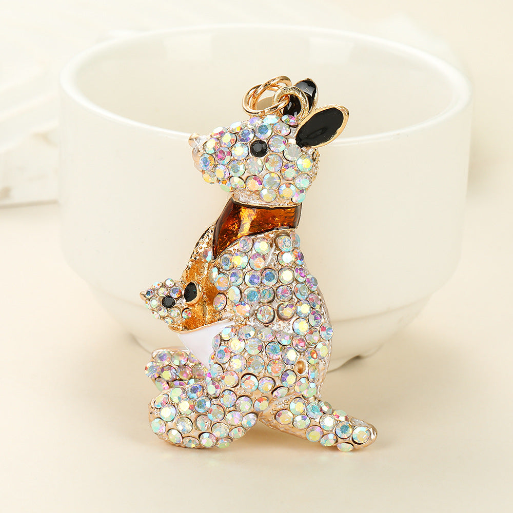 New Year Blue Kangaroo Key Chain With Rhinestones In Zinc Alloy