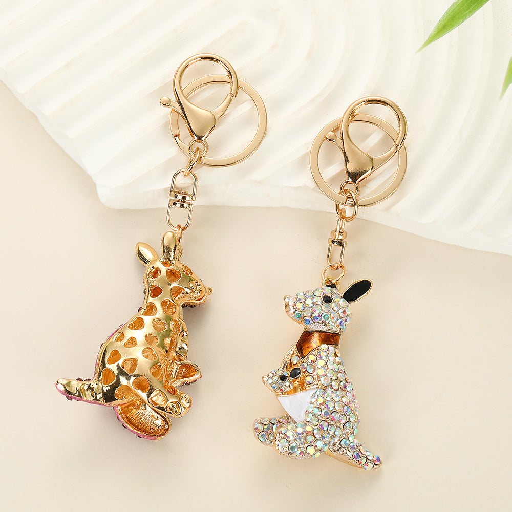 New Year Blue Kangaroo Key Chain With Rhinestones In Zinc Alloy