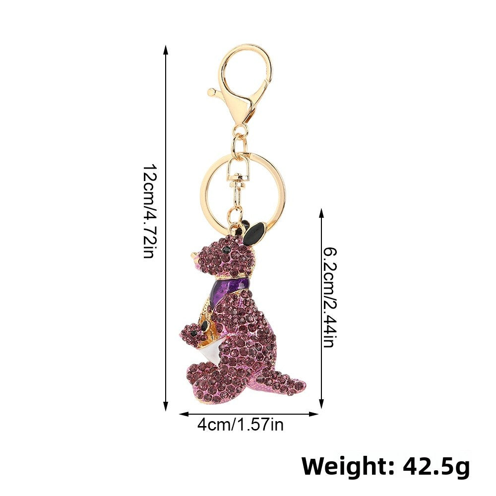 New Year Blue Kangaroo Key Chain With Rhinestones In Zinc Alloy