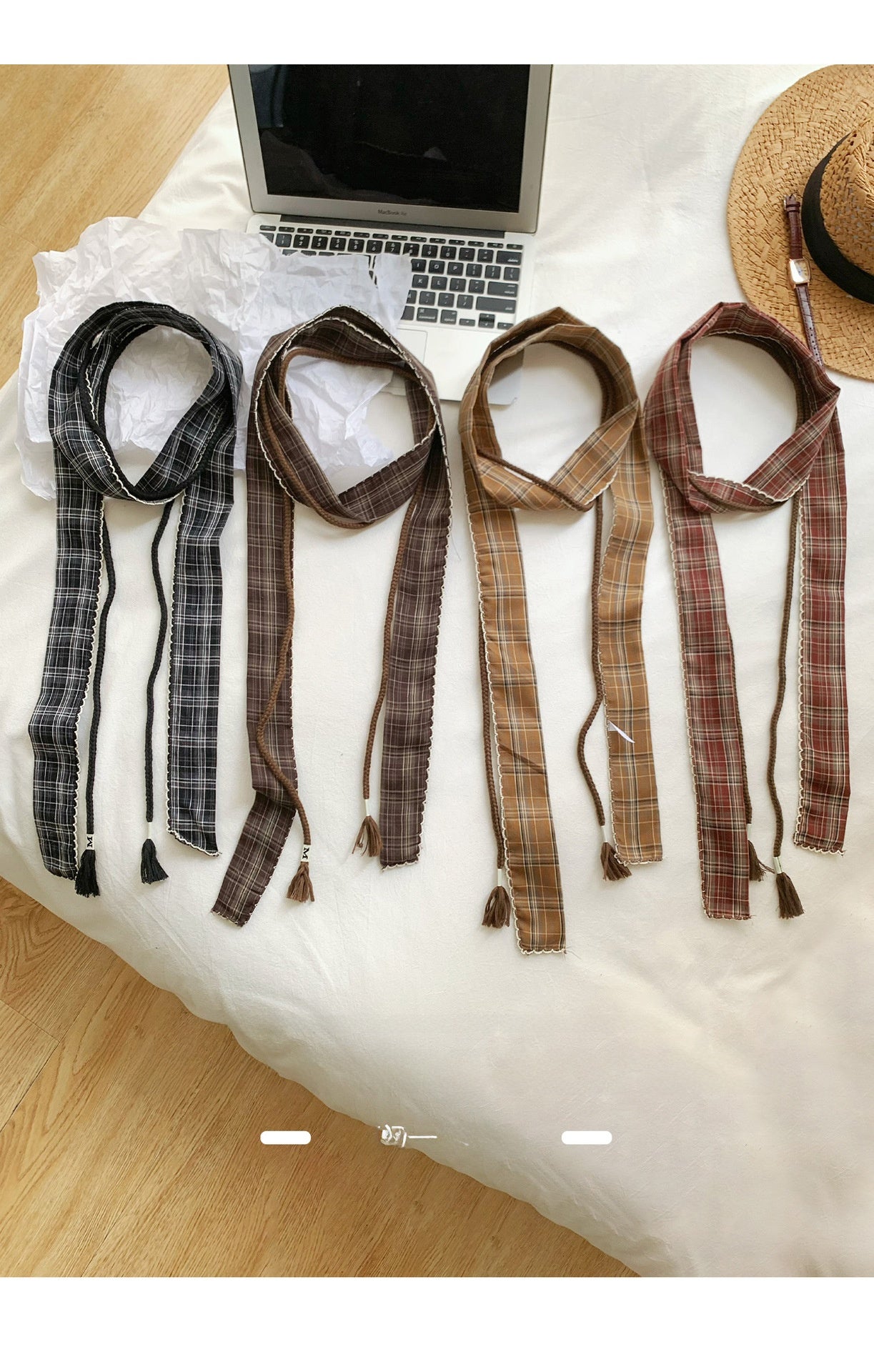 Retro Plaid Polyester Silk Scarf For Women In Dyed Black, Perfect For Spring & Summer