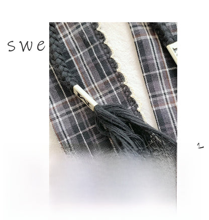 Retro Plaid Polyester Silk Scarf For Women In Dyed Black, Perfect For Spring & Summer
