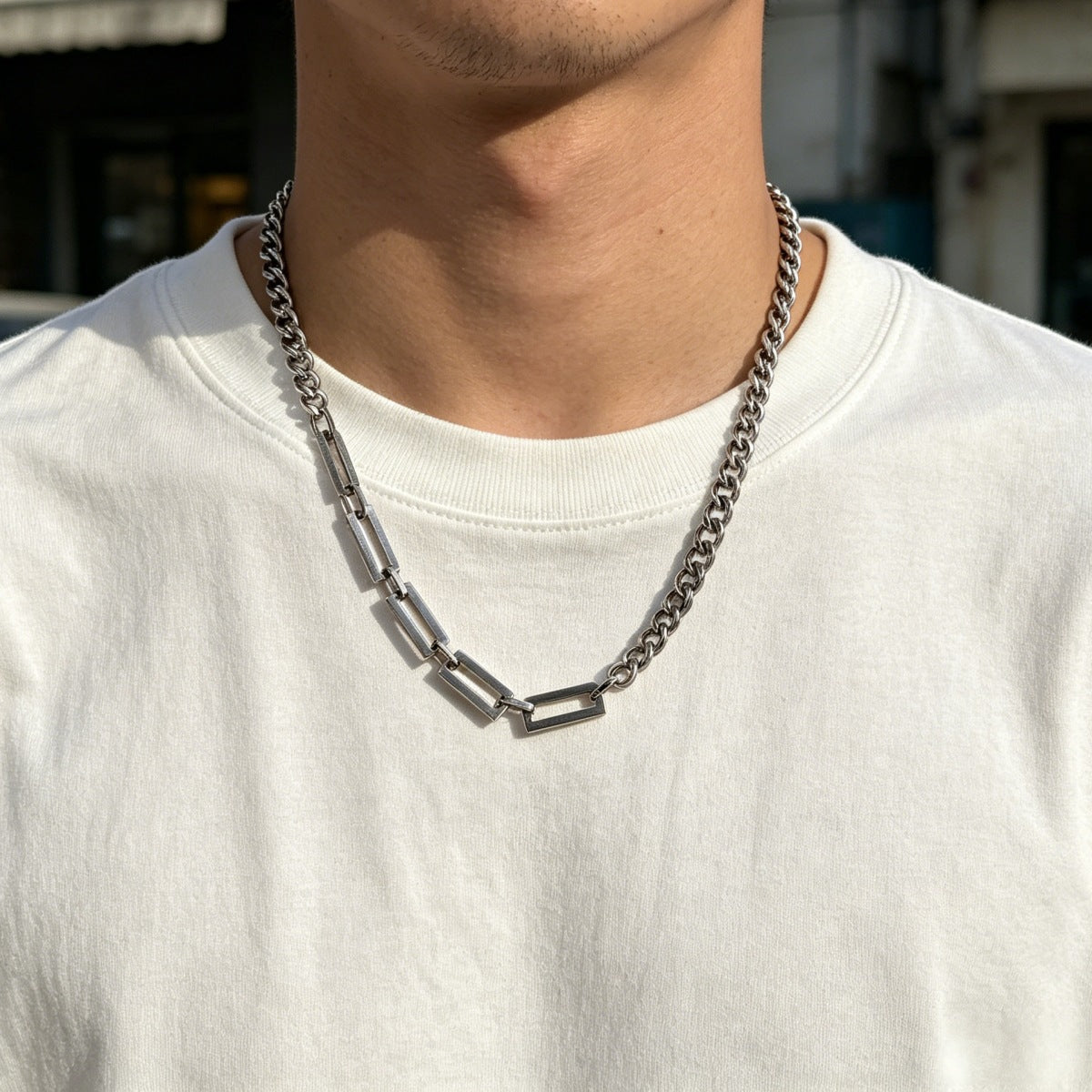 Splicing Waterproof Non Tarnish Cuban Chain Link Necklace In Titanium Steel With Hip-Hop Style, Unisex Design