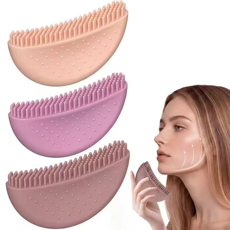 Natural Pink Makeup Brush With Plastic Handle, 1 Piece Silica Gel Makeup Tool For Precise Application