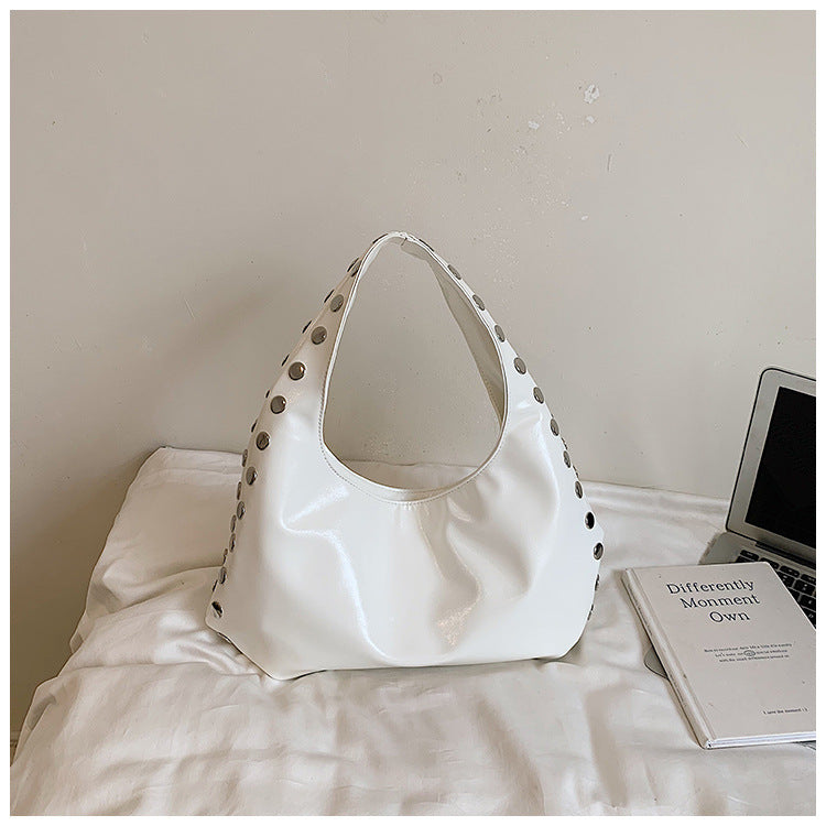 Solid Color Square PU Leather Shoulder Bag For Women With Rivet Detail, Perfect For Summer