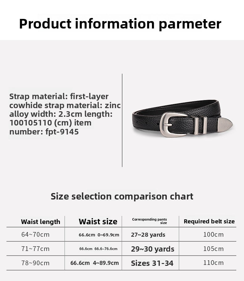 Women's Genuine Leather Business Belt With Alloy Pin Buckle In Dyed Black