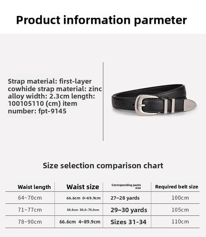 Women's Genuine Leather Business Belt With Alloy Pin Buckle In Dyed Black