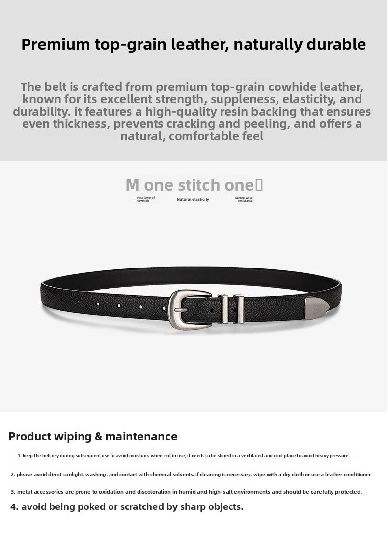 Women's Genuine Leather Business Belt With Alloy Pin Buckle In Dyed Black