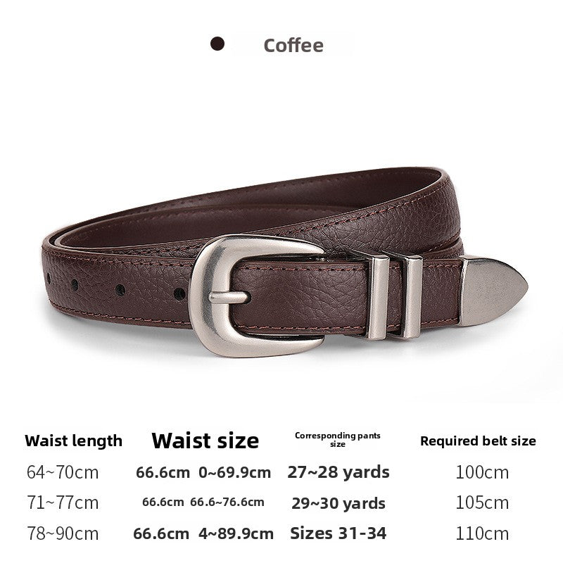 Women's Genuine Leather Business Belt With Alloy Pin Buckle In Dyed Black