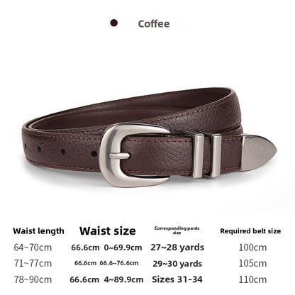 Women's Genuine Leather Business Belt With Alloy Pin Buckle In Dyed Black
