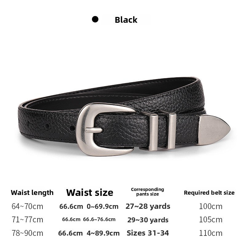 Women's Genuine Leather Business Belt With Alloy Pin Buckle In Dyed Black