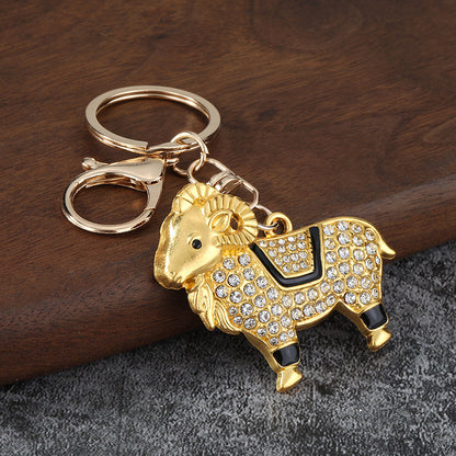 New Year Dog Red Key Chain With Rhinestones In Zinc Alloy, Stylish Bag Charm Accessory